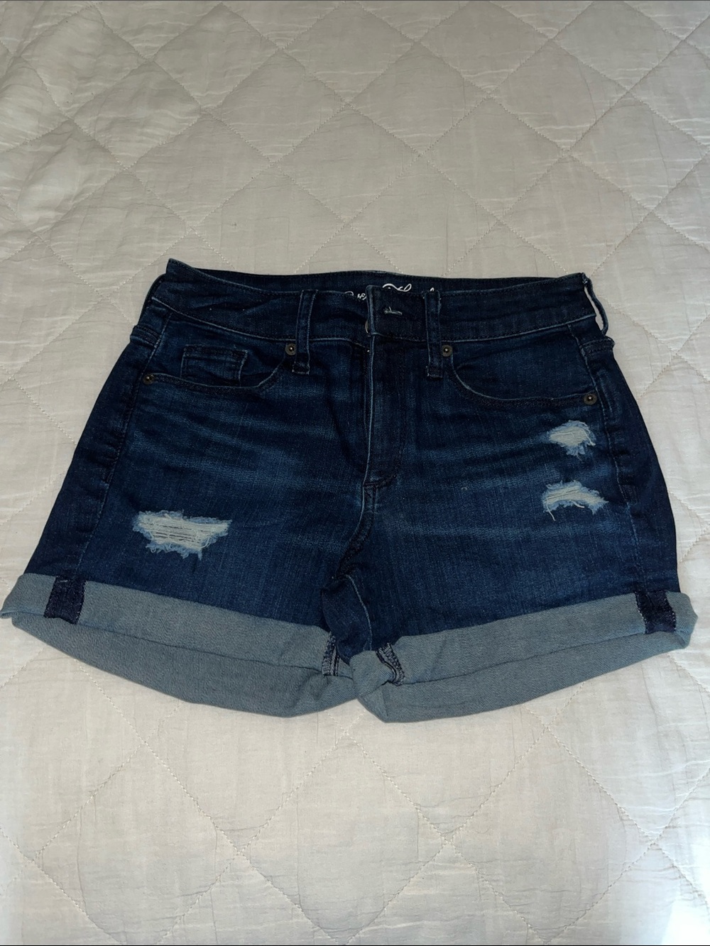 Universal Thread Dark Indigo Rolled Cuff Distressed Jean Shorts